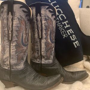 LUCCHESE BLUE Leather Cowgirl Boots, size 8.5